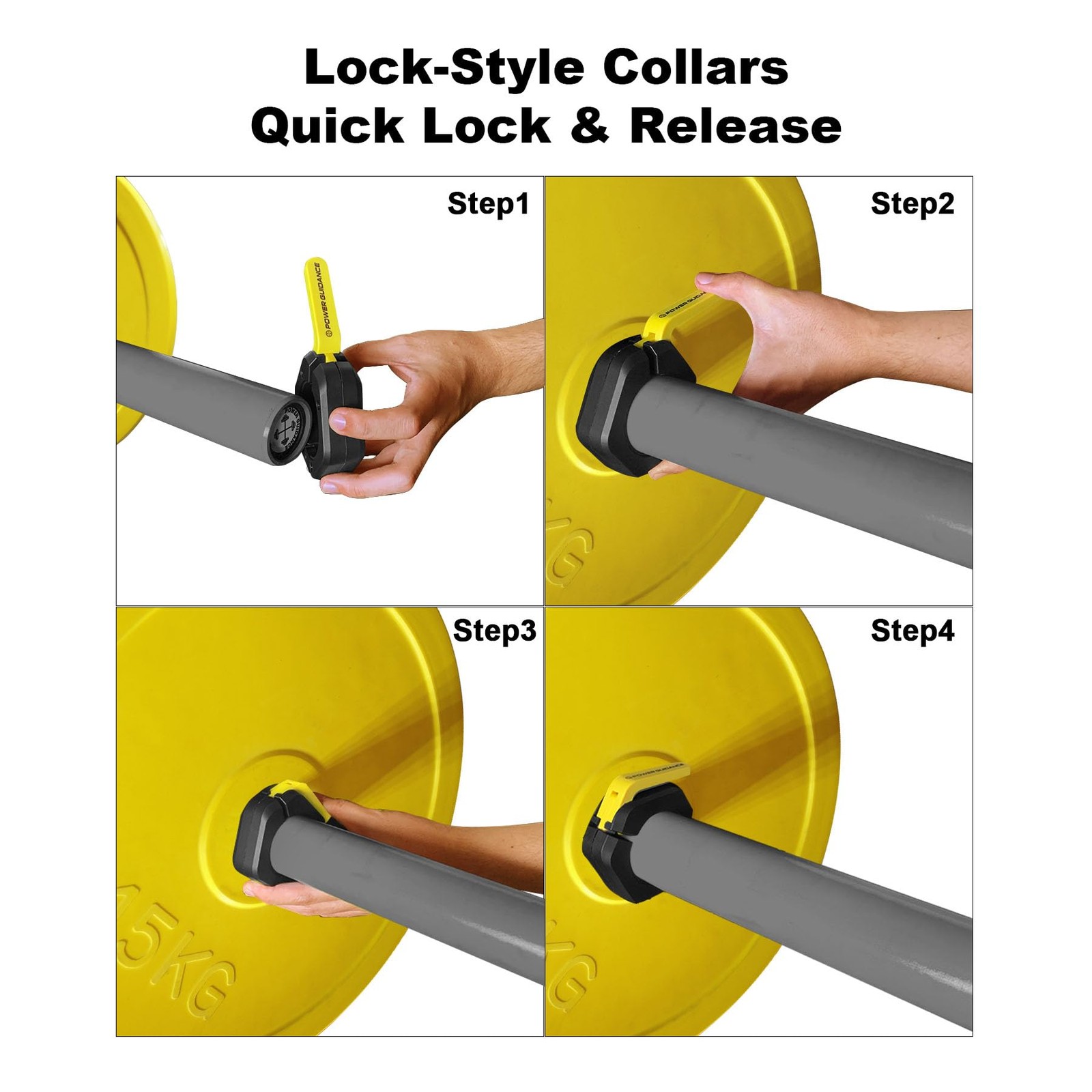 POWER GUIDANCE Barbell Collars Clips, Black (Nylon + Rubber Lining)