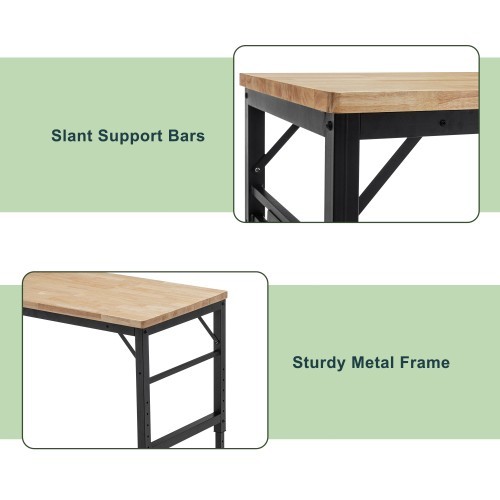 Adjustable Height Workbench 60"L Wood Top Work Bench Table w/ Power Outlets