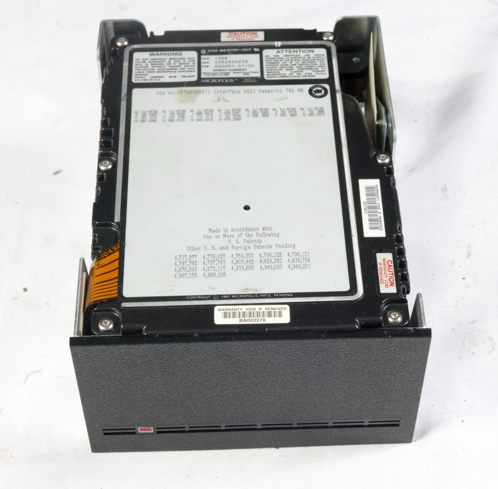Vintage Micropolis 1568 5.25" FH 760MB ESDI hard drive tested to power on 0279