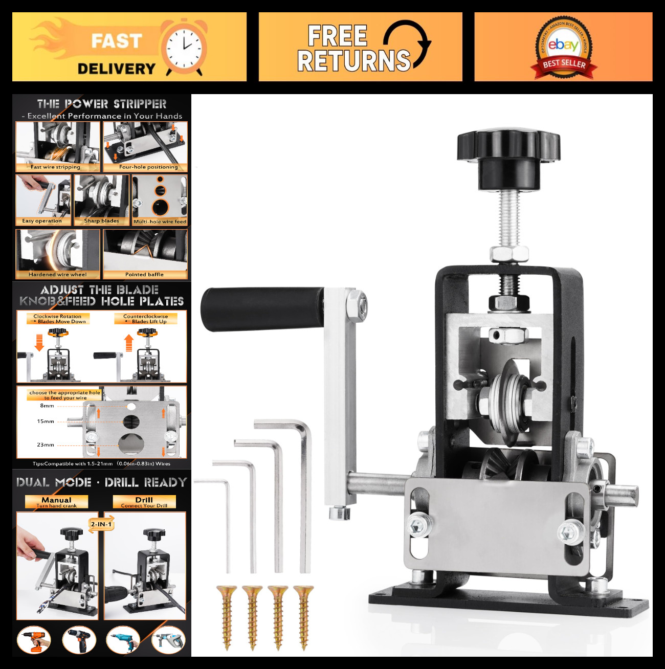 2-in-1 Manual Wire Stripping Machine - Drill & Hand Crank Tool for Copper Recycl
