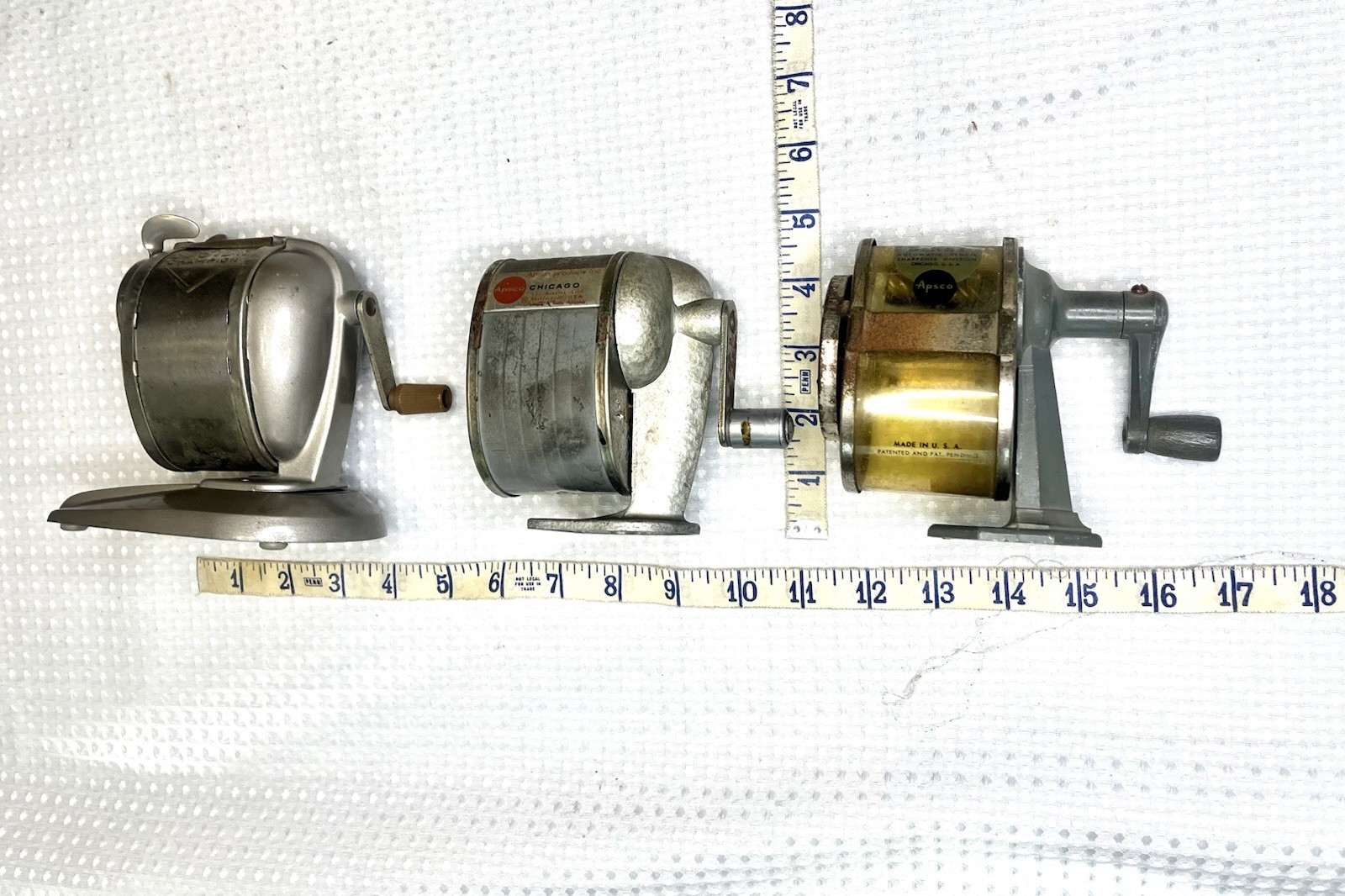 Lot 3 Vintage Metal Pencil Sharpeners:APSCO Chicago;APSCO Giant;BOSTON Champion