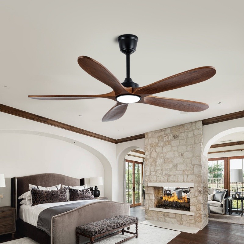 52" Modern Solid Wood Ceiling Fan w/Light 3CCT Noiseless Reversible APP/Remote