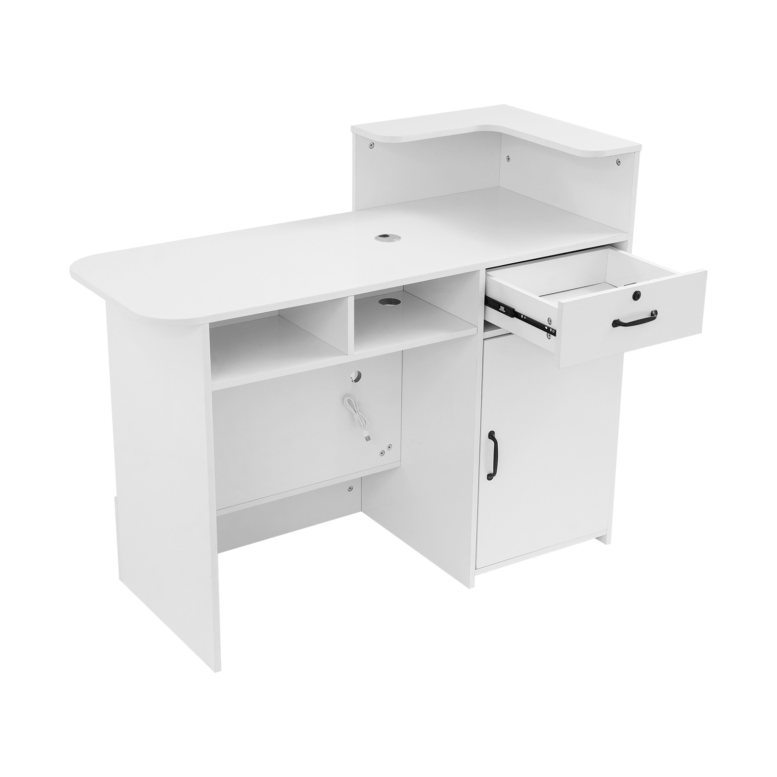 Modern Reception Desk, Transaction Counter Front Table w/Lockable Drawer & Light