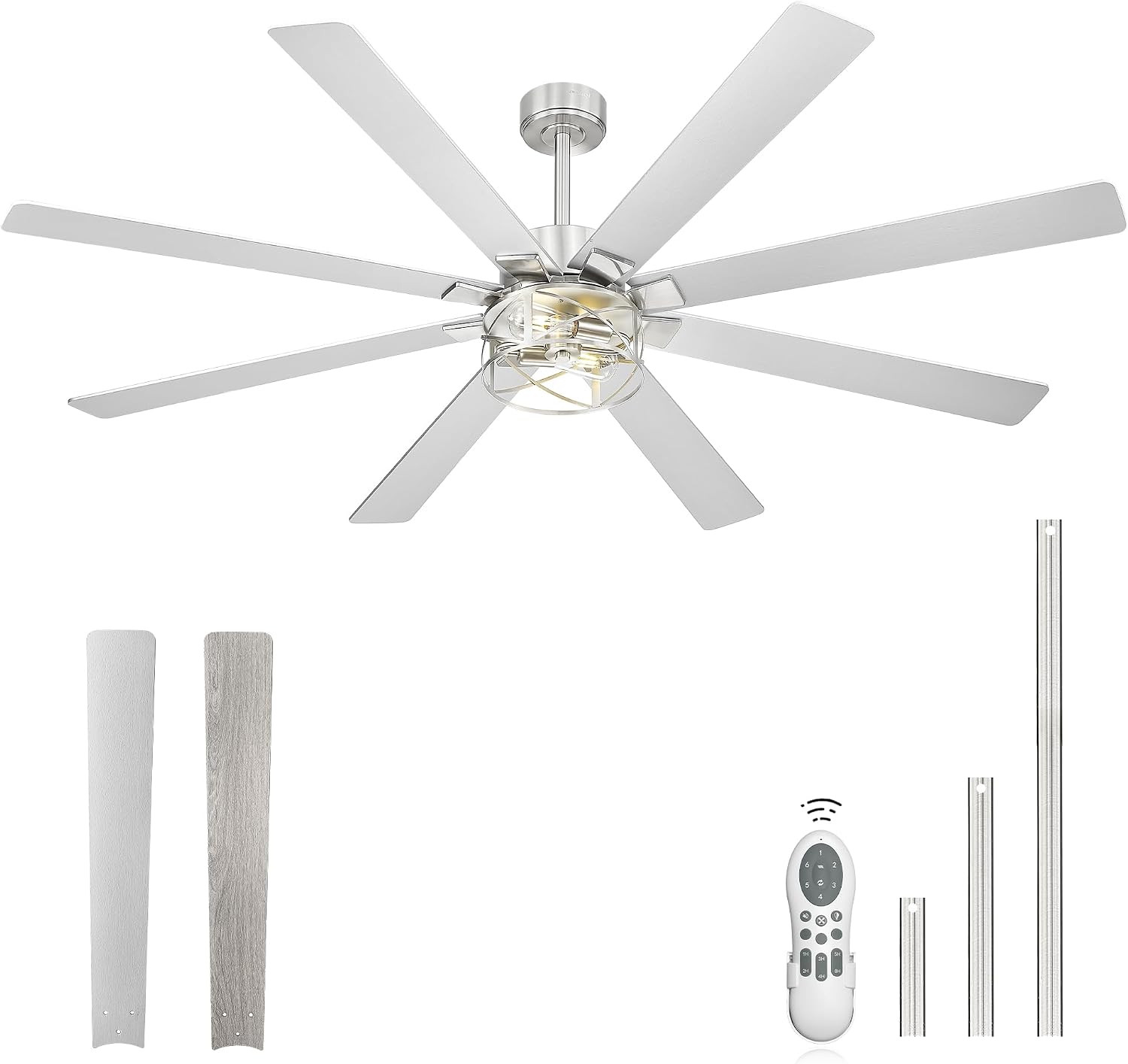 Ceiling Fans with Lights, 72 Inch Farmhouse Ceiling Fan with Light and Remote, 8