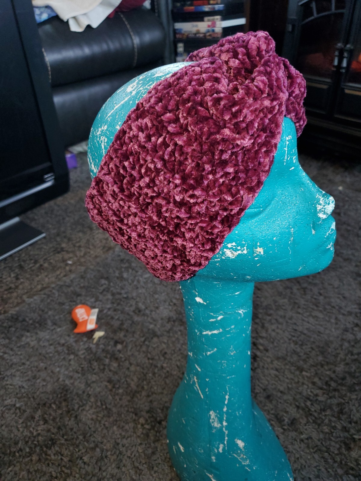 Crocheted Burgandy Ribbed Twist Headwarmer