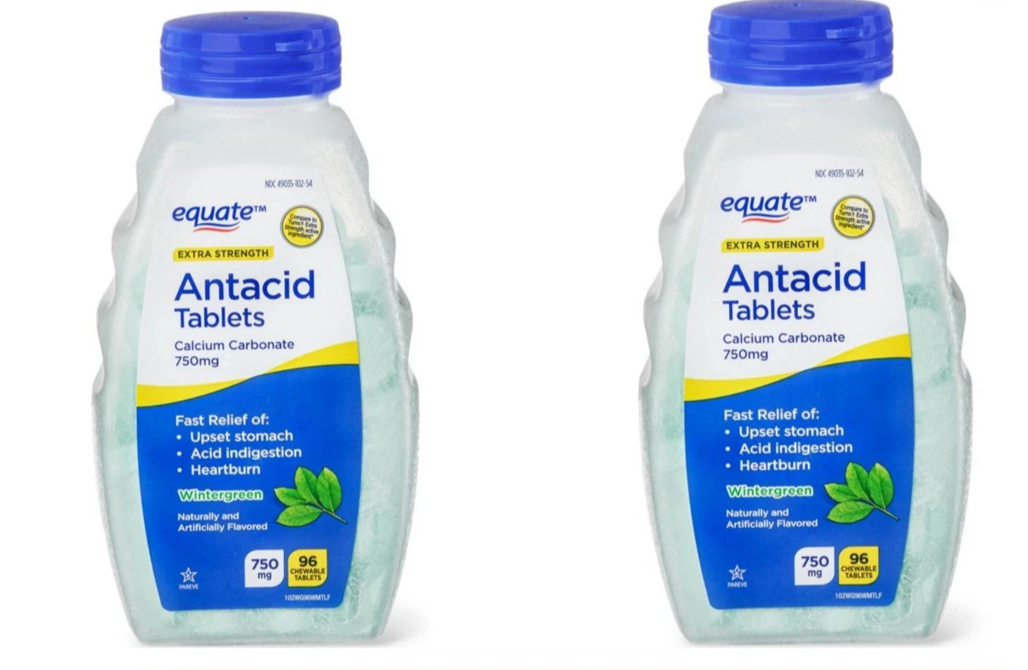 (Pack of 2) Equate Extra Strength Antacid Chewable Wintergreen Tablets, over the