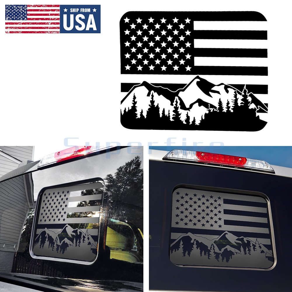 Fit Ford F150 F250 F350 15-23 USA Flag Back Middle Window Vinyl Decal Mountain