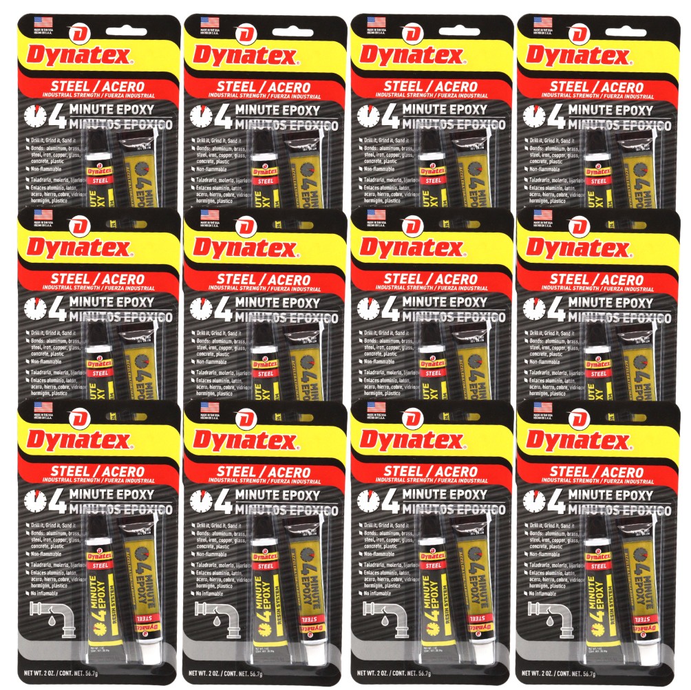 Dynatex 4 Min Steel Epoxy 2 oz - Fast Set Drillable (12-Pack)