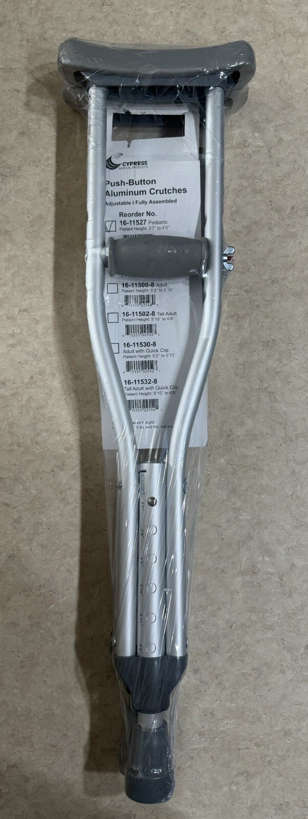 Cypress Medical Aluminum Pediatric 3’7” to 4’0” Push Button Axillary 175lbs