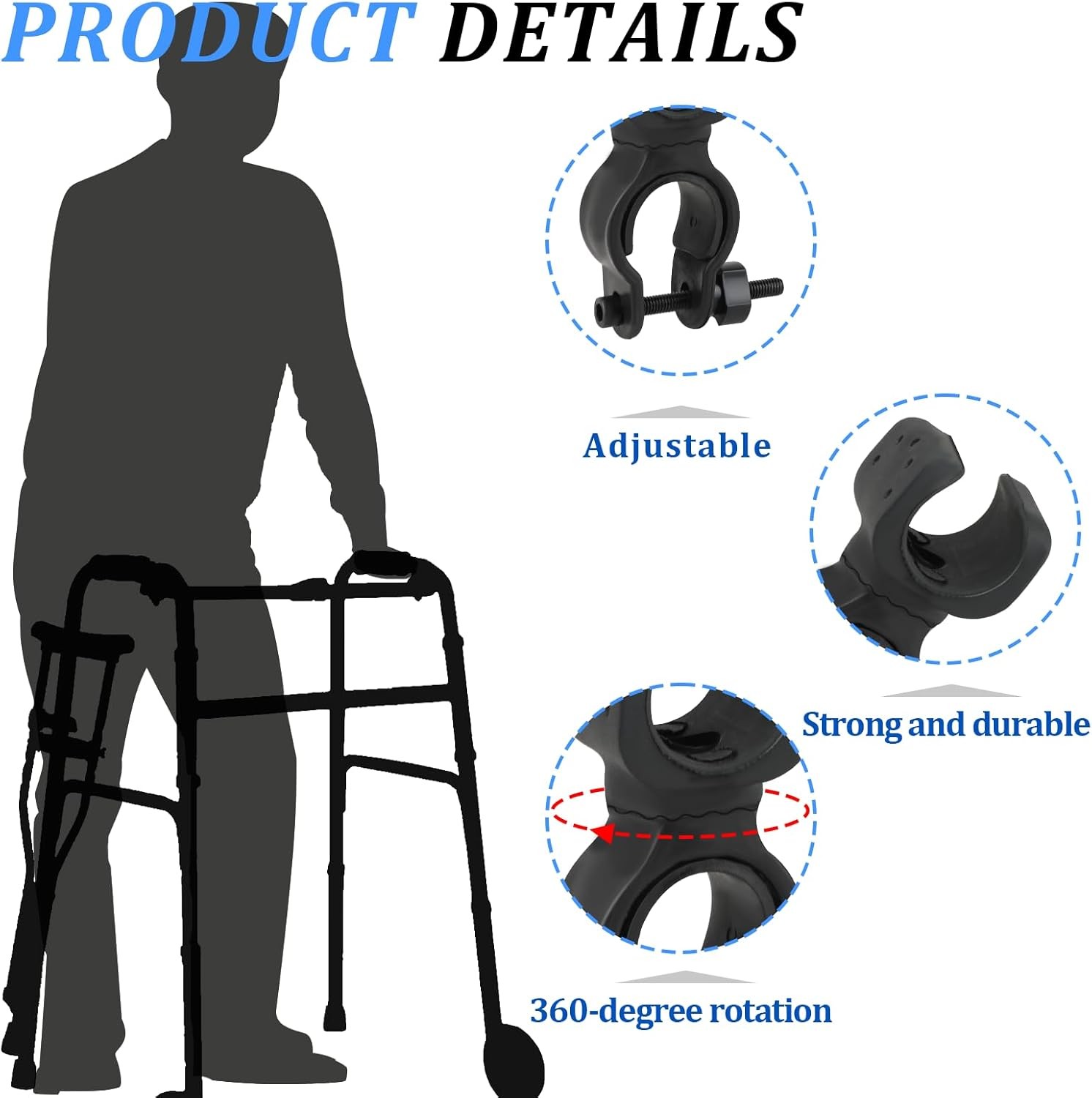 2 Pcs Cane Holder for Walker, Universal Rollator Black