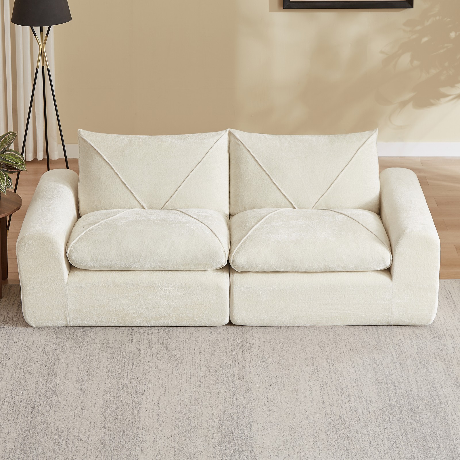 Chenille Combination Sofa with Foot Pedals, Beige, 2-Seat, Modern