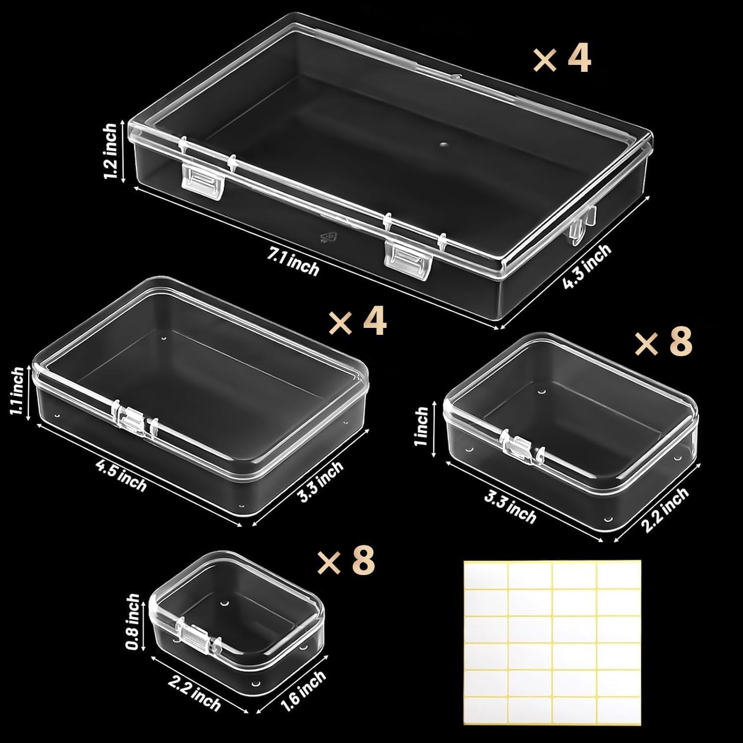24 Pack Mixed Sizes Small Plastic Storage Containers, 4 (24Pcs), clear