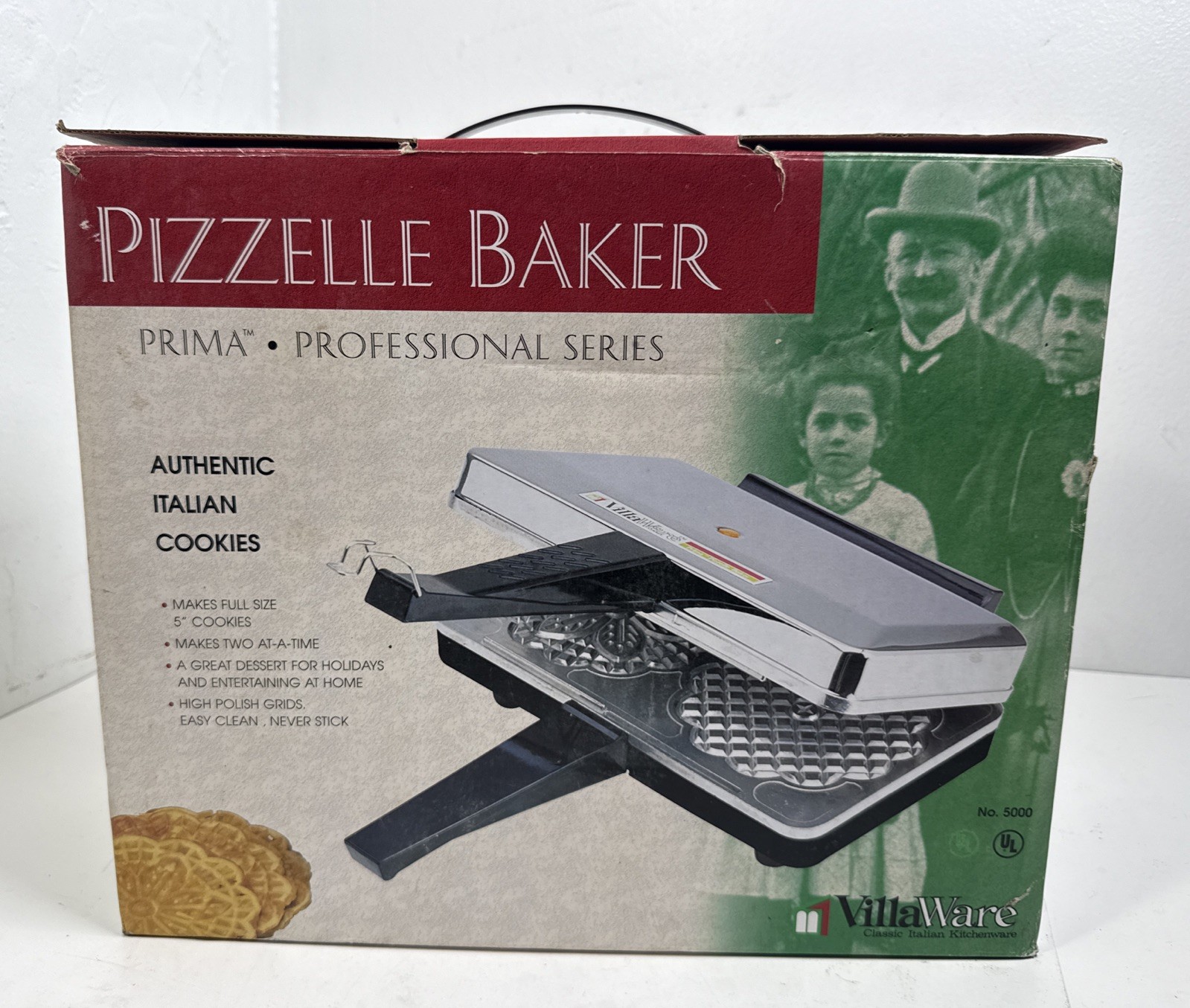 VillaWare Prima Non Stick Pizzelle Baker Waffle Cookie Maker Chrome 5000-NS