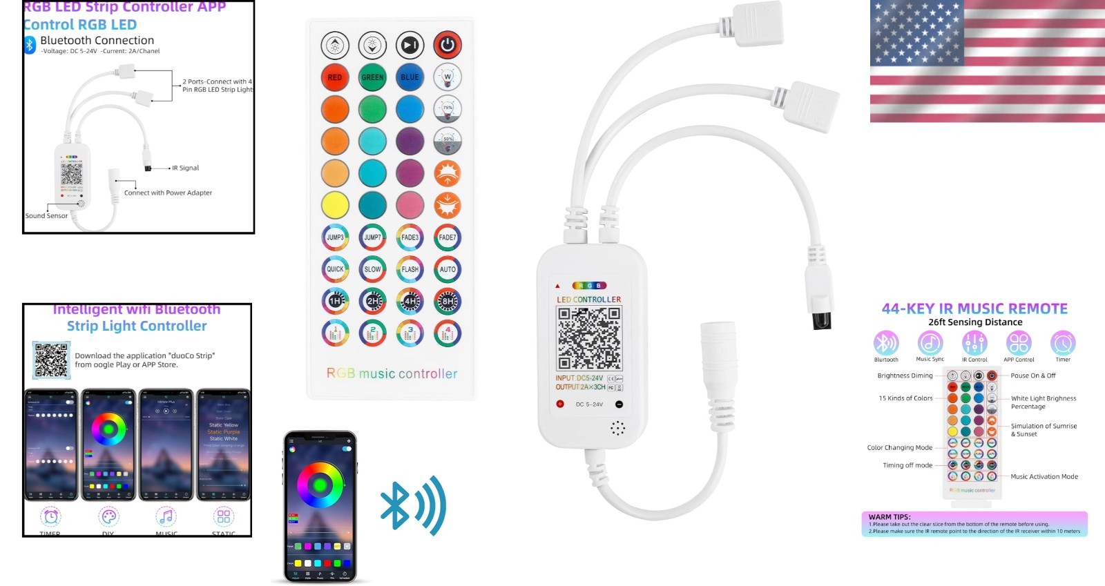 Versatile Bluetooth RGB LED Controller with Music Sync & Timer Function