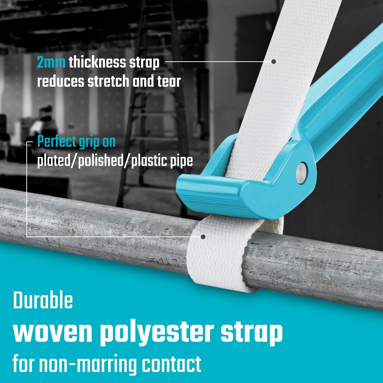 DURATECH Strap Wrench 12" Handle, Adjustable Nylon Pipe 12 Inch, Blue