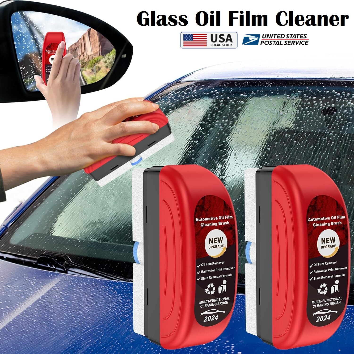 2× All-in-one Car Automotive Glass Oil Film Cleaner Brush Removal Fluid 120ml US