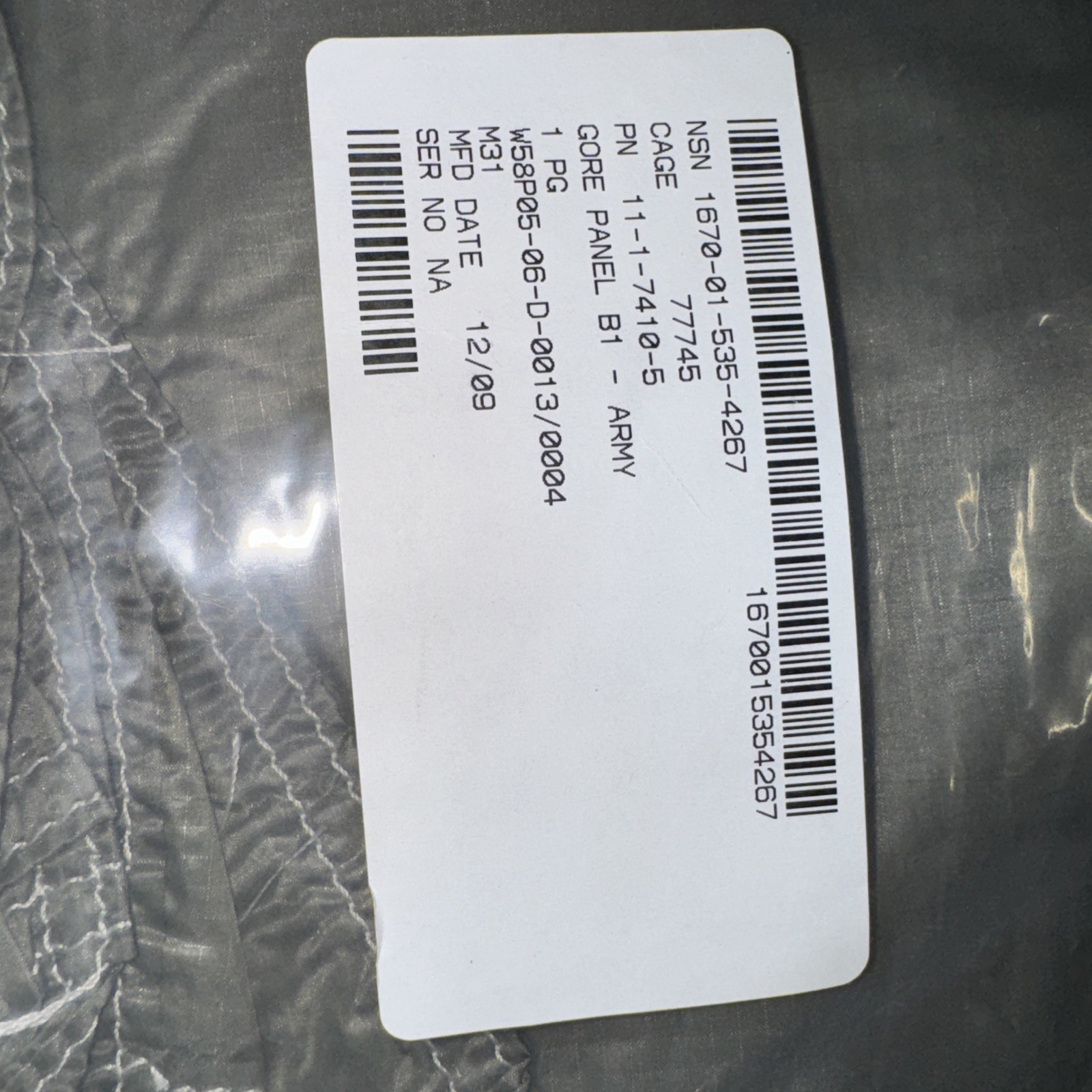 Army Parachute Panel Gore B1. 55”x32” Nylon