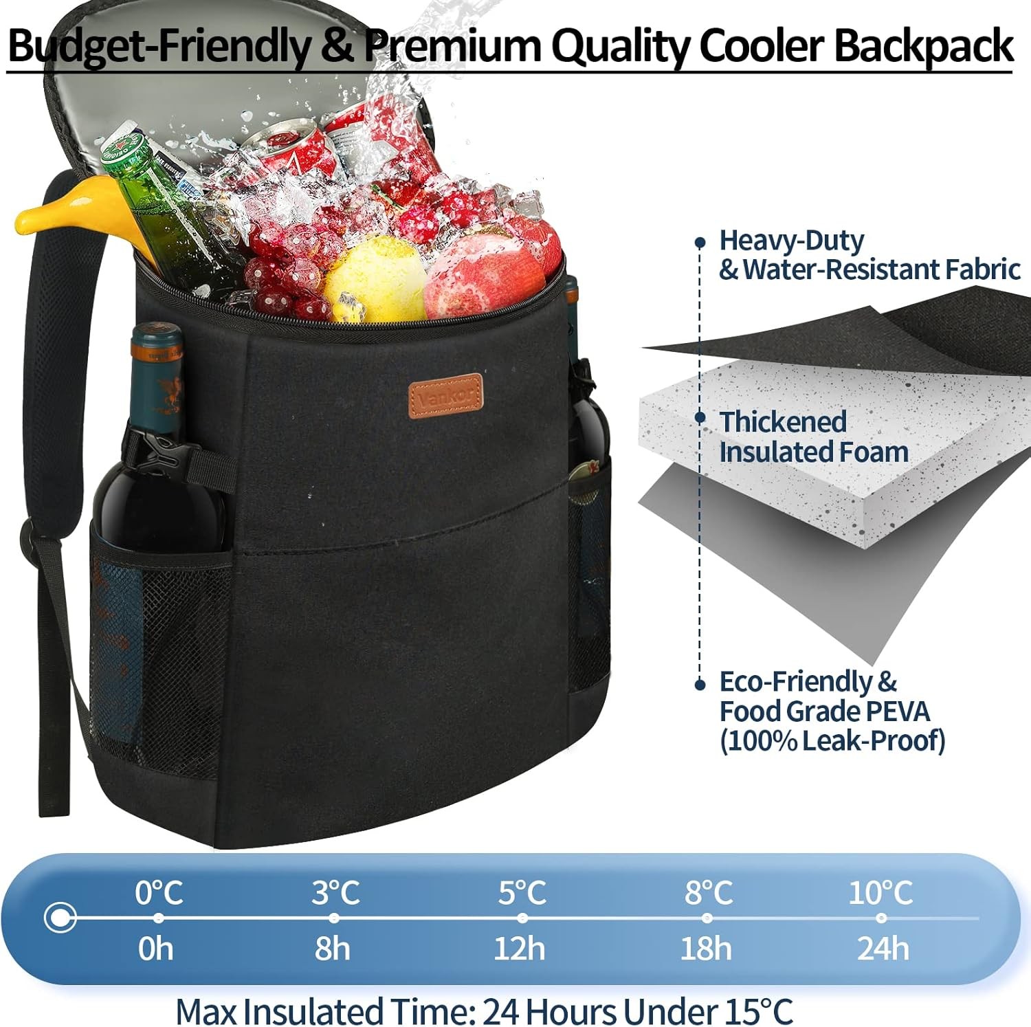 Camping Cooler Backpack 30 45 Cans Insulated Leak Proof for Beach