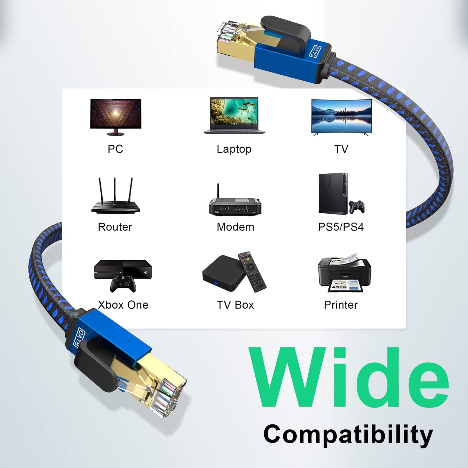 5FT Cat 8 Ethernet Cable High Speed Internet Nylon Braided Network Cable