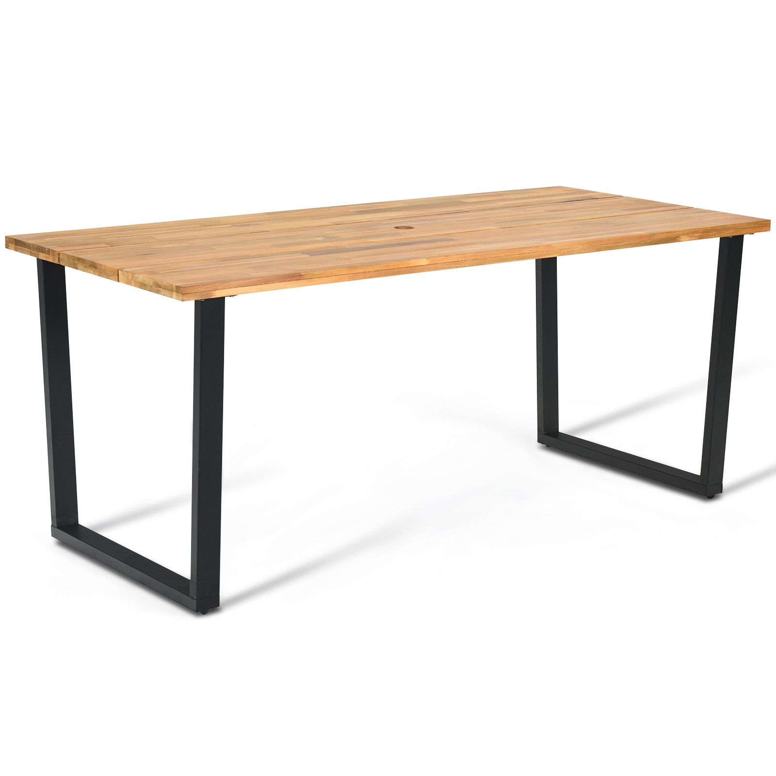 Patio Rectangle Dining Table Acacia Wood W/2" Umbrella Hole Outdoor &Indoor Deck