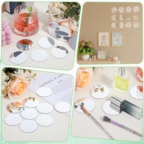50Pcs Small Round Mirrors for Crafts, 2 Inch Mini Acrylic Round Mirror Tiles