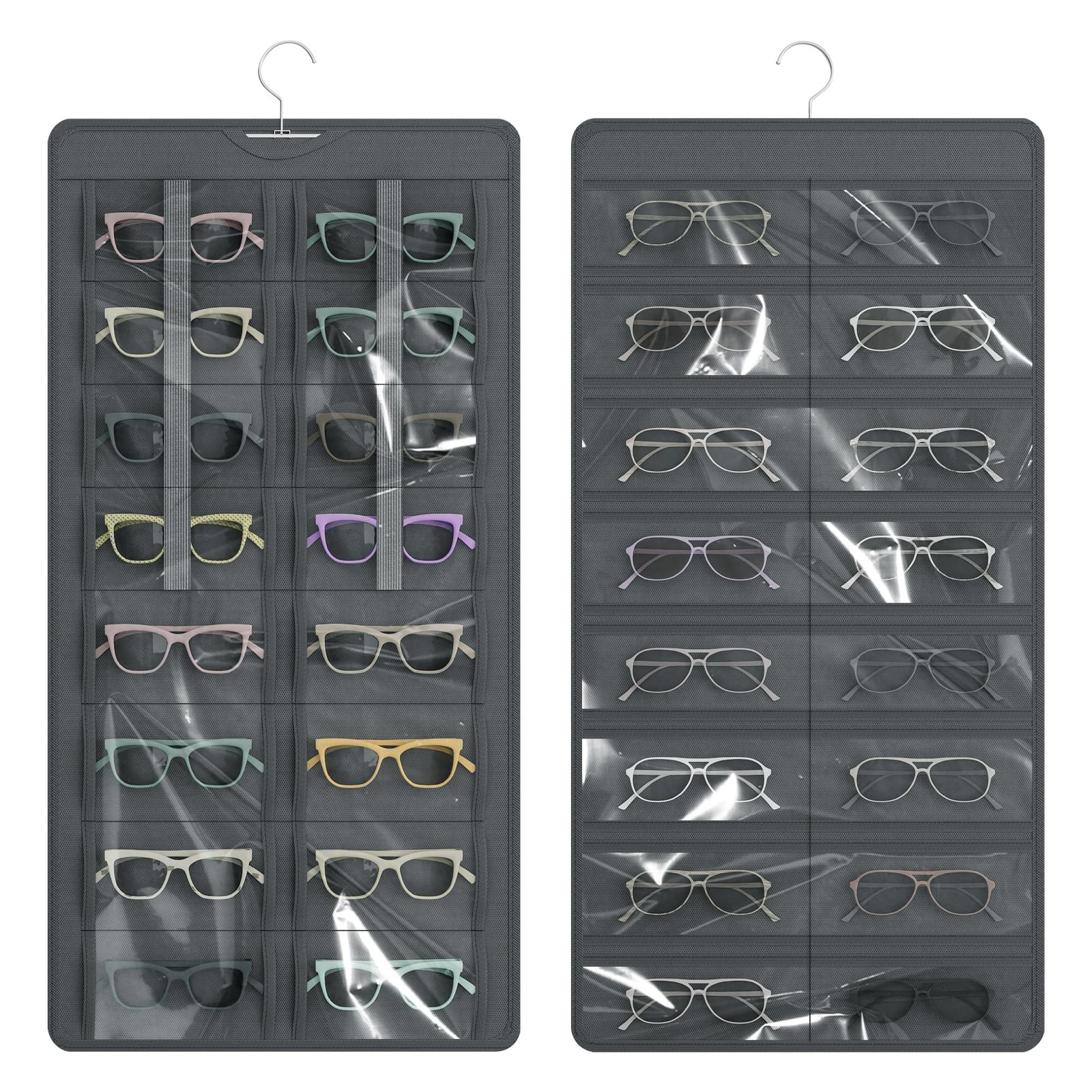 Hanging Sunglasses Organizer and Storage, Dual-Sided Sunglasses Case and Jewe...