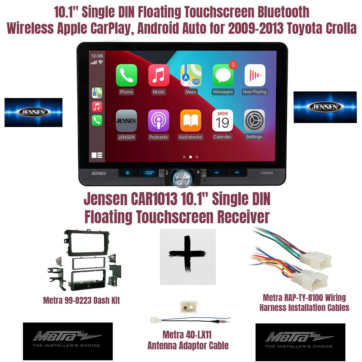 10.1" Floating Touchscreen Wireless Apple CarPlay for 2009-2013 Toyota Corolla