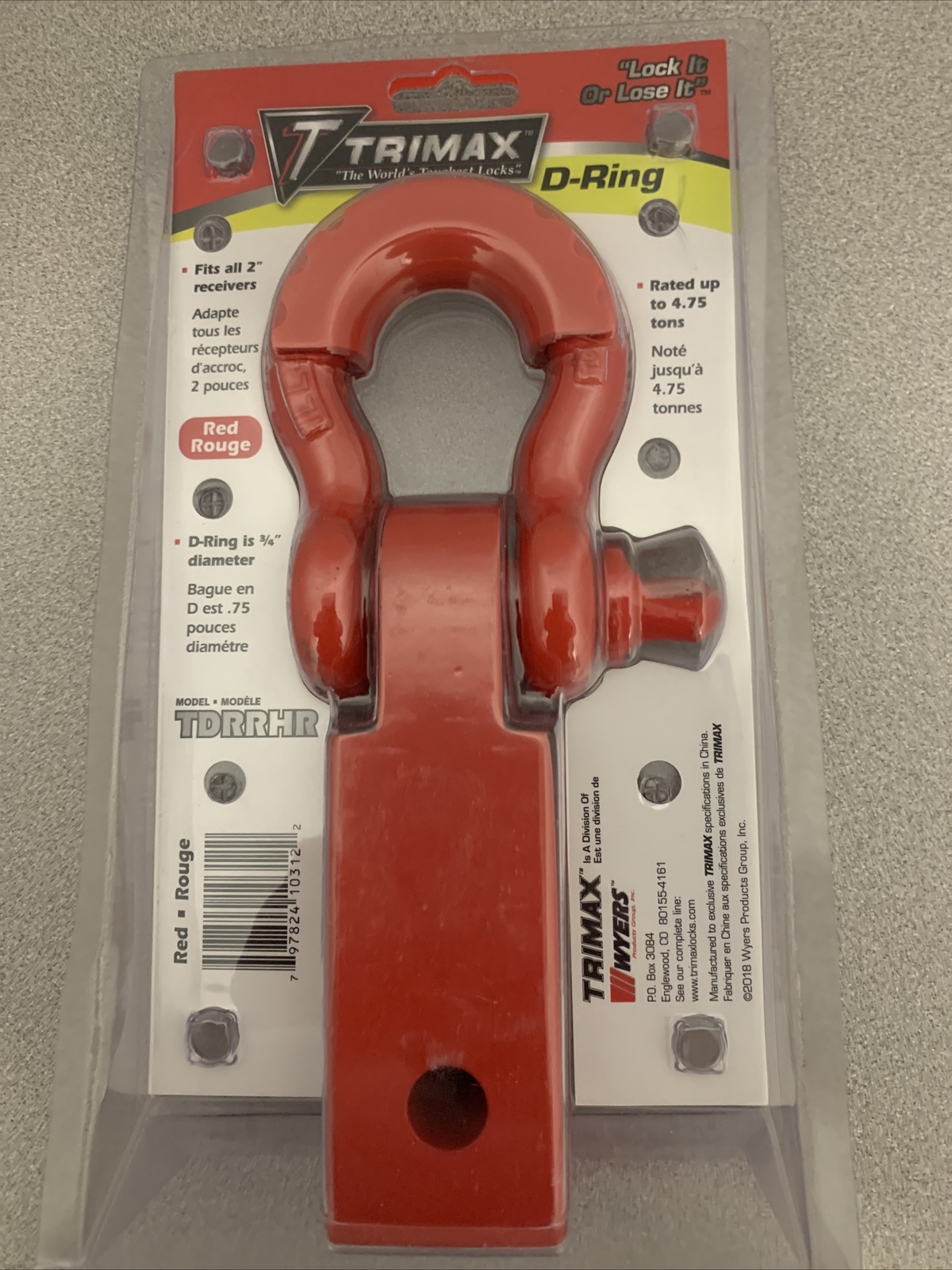 Trimax TDRRHR Receiver Hitch D-Ring (Red)
