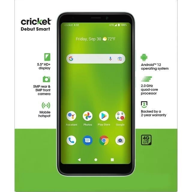 Cricket Wireless Debut Smart 32GB 3GB RAM Green Frost Locked Prepaid Smartphone