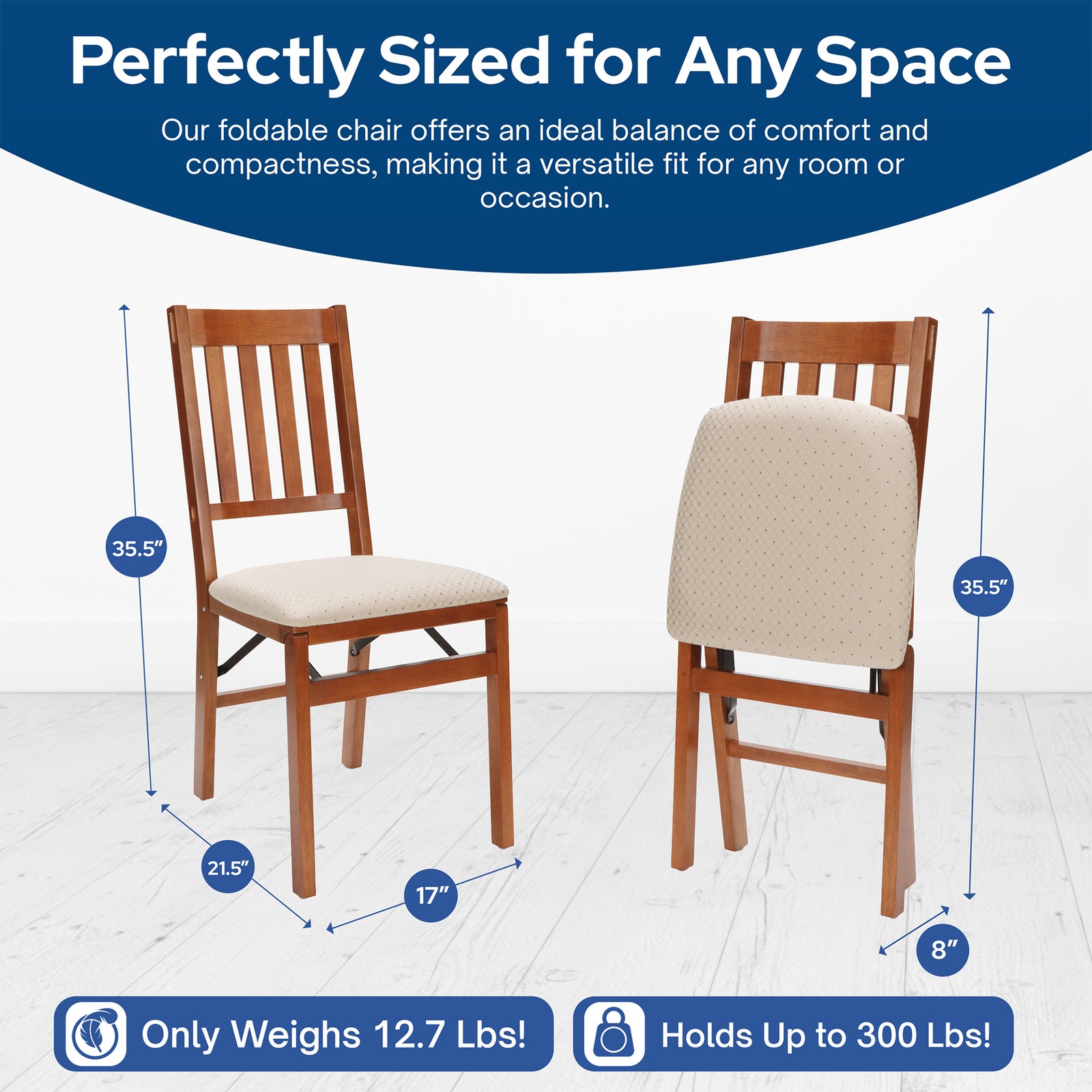 Stackmore Arts and Craft Wooden Folding Chairs w/ Padded Seats, Cherry, Set of 2