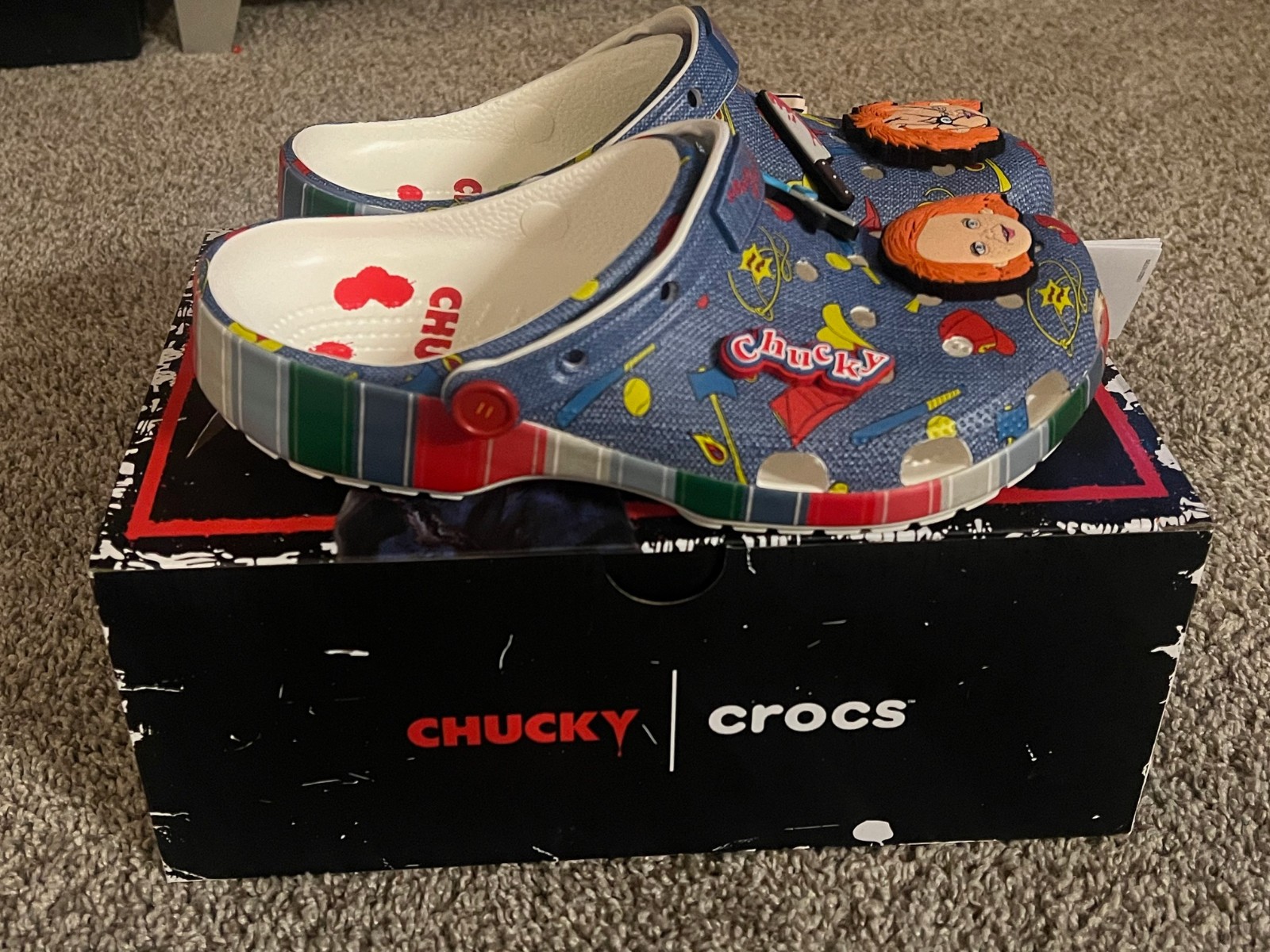 Crocs Chucky Classic Slip On Clogs Sandals Multi Blue Halloween Multiple Sizes