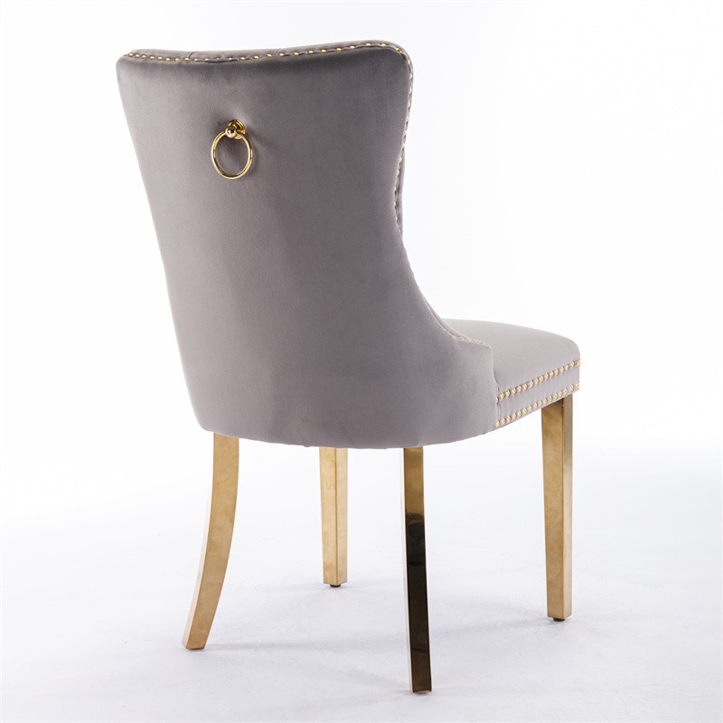 Set of 2 High-end Tufted Velvet Upholstered Dining Chairs with Golden Steel Legs