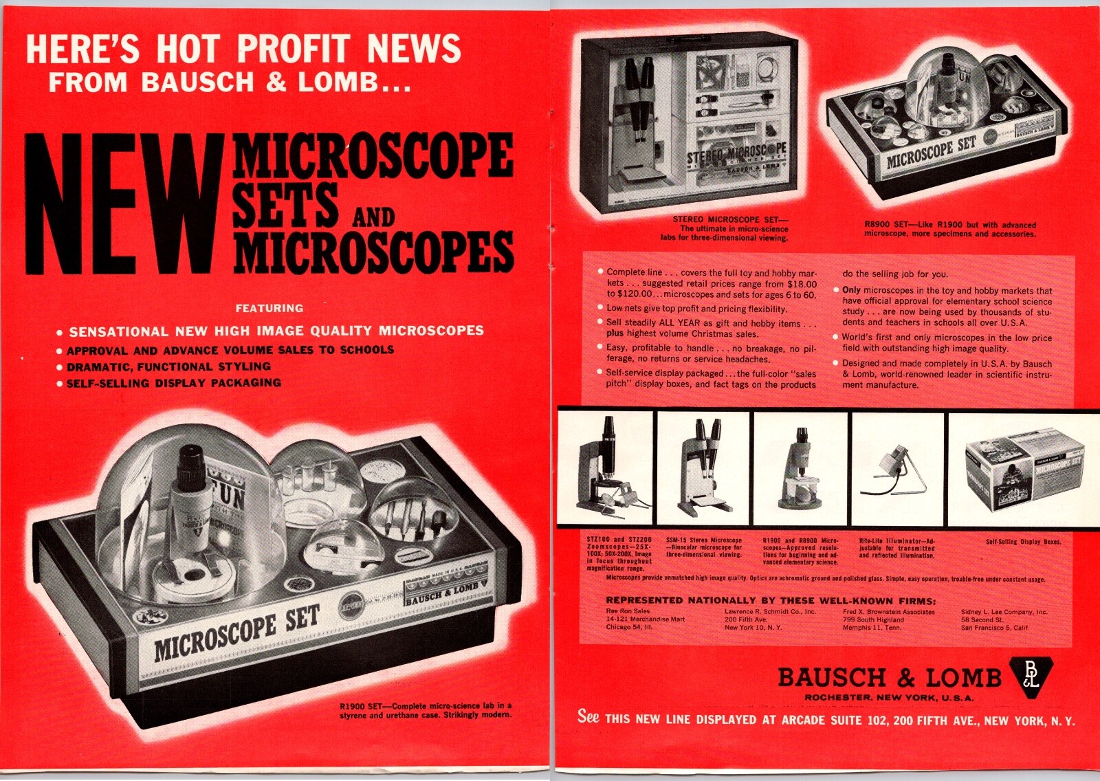 1964 Bausch & Lomb Vintage Toy Ad Microscope Science Sets Educational Stereo
