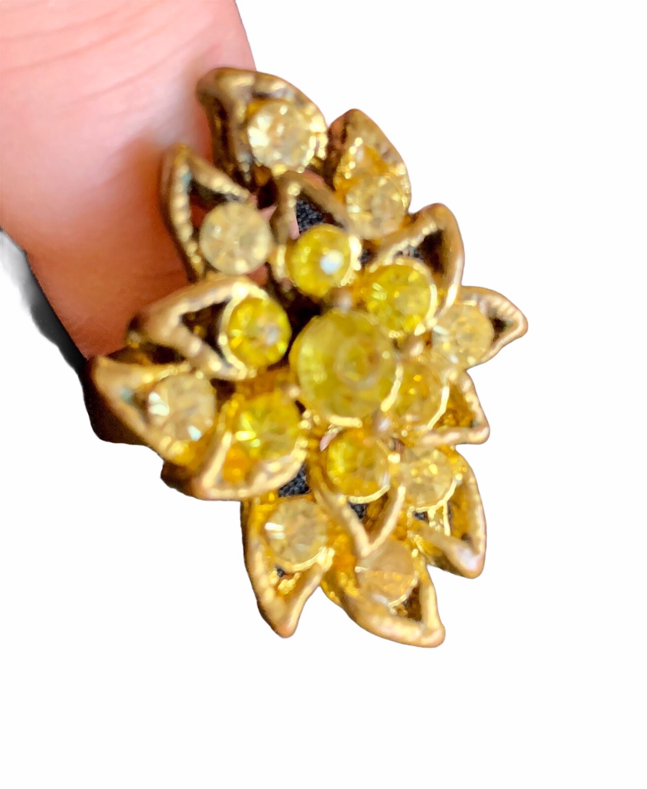 Vintage Adjustable Yellow & white rhinestone ring