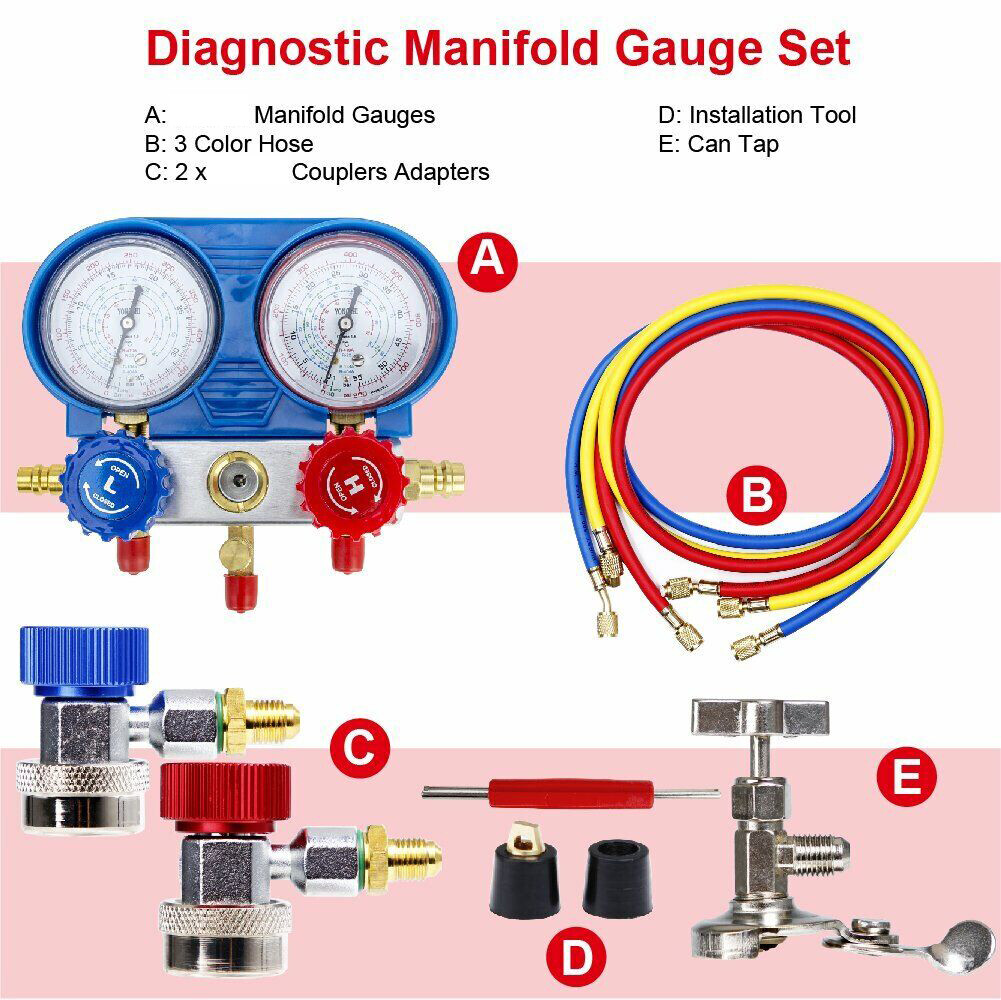 AC A/C Refrigerant Diagnostic Manifold Gauge Set Brass Manometer Gauge Test Kits