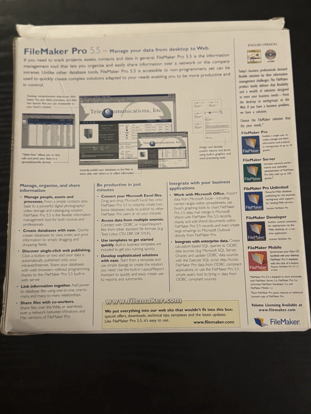 FileMaker Pro 5.5 EDU Database Software Windows/Mac CD w/ User Guides