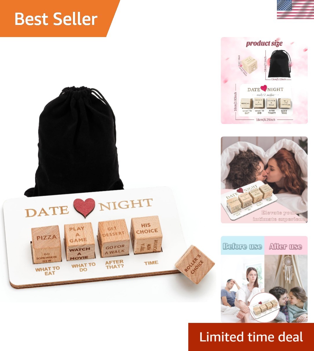 Gift-Ready Date Night Dice: 5 Thematic Wooden Dice for Unforgettable Nights