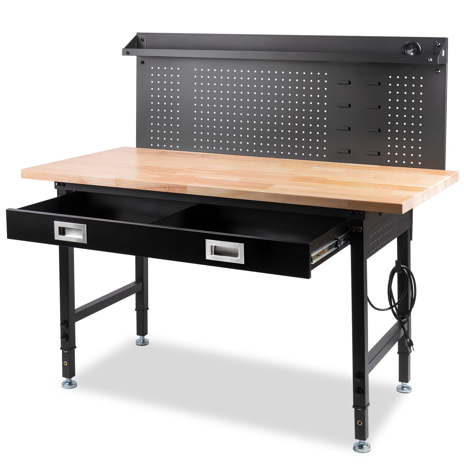 Heavy Duty Garage Workbench Pegboard Power Outlets Led Light Adjustable Height