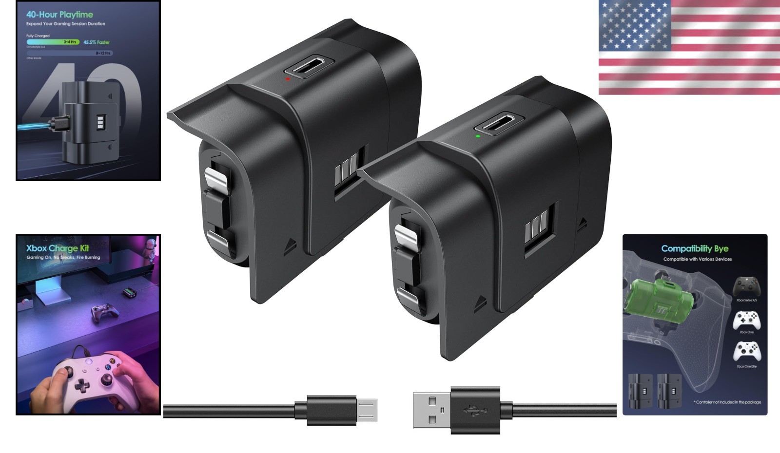 Universal Xbox Controller Battery Pack - 40H Playtime & Fast Charging Included