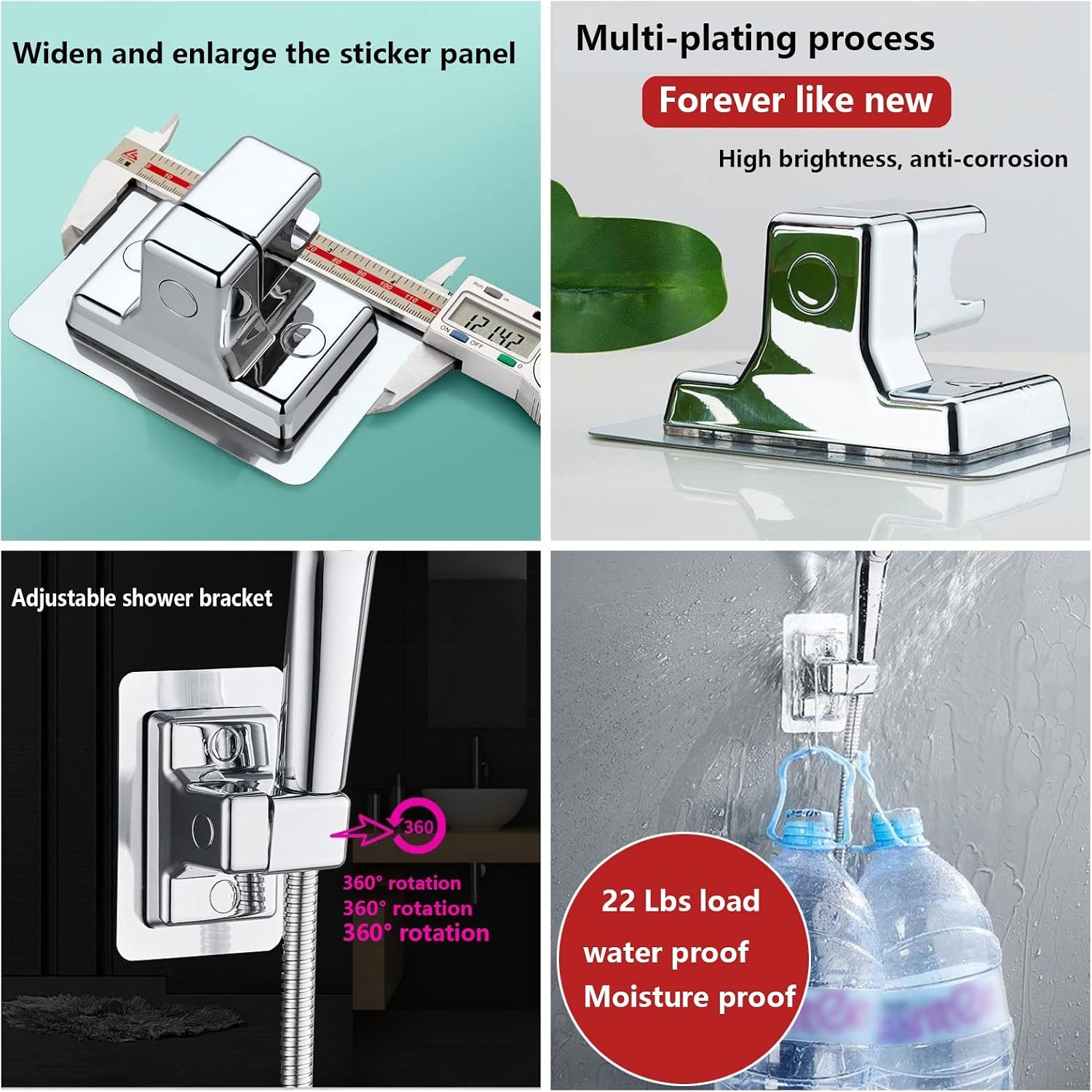 Handheld Shower Head Holder Wall Mount,Bathroom Adjustable Strong Adhesive