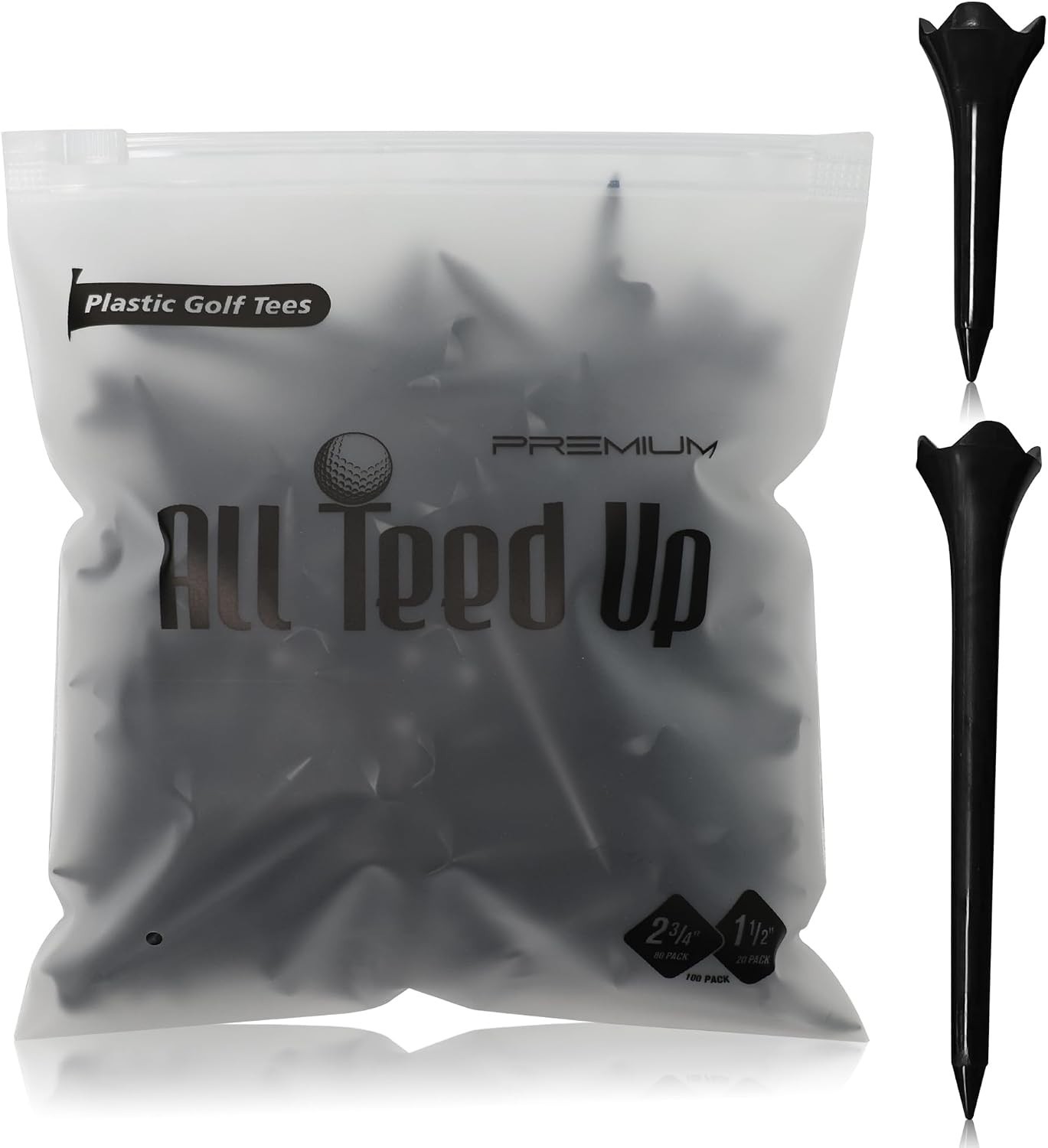 Plastic Golf Tees - Black- 2.75 & 1.5 Inch Plastic Combo Pack