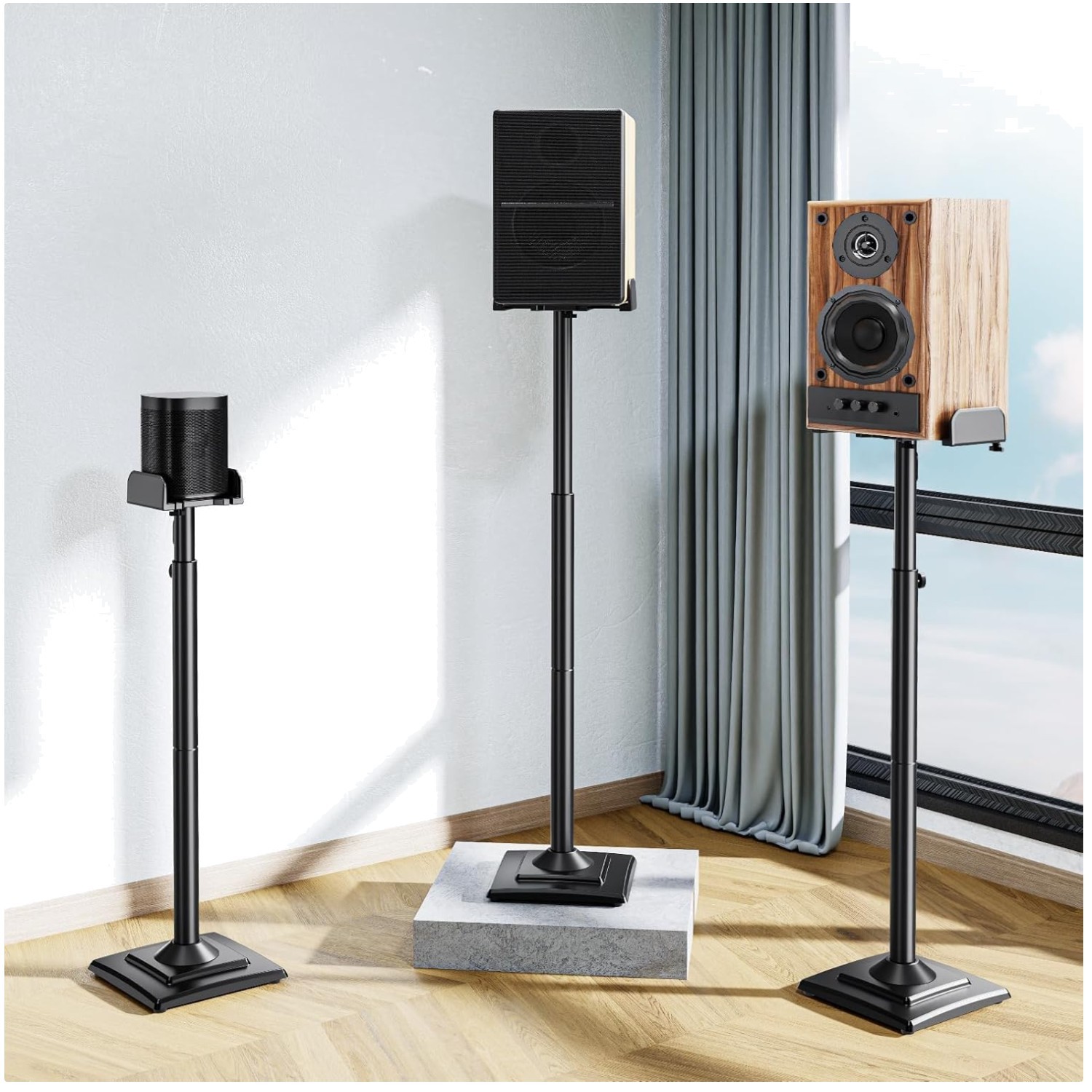 Black Speaker Stands Pair for Bookshelf Satellite Speakers