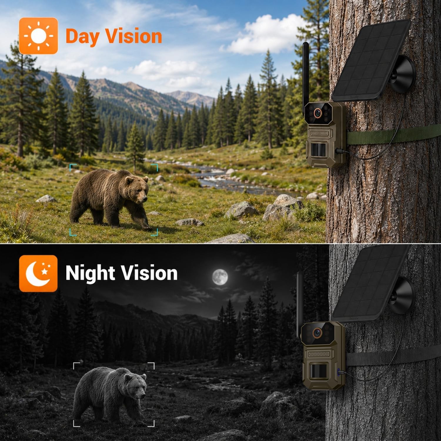 Mewlixora 4G LTE Cellular Trail Camera with Solar Panel, Night Vision, PIR...