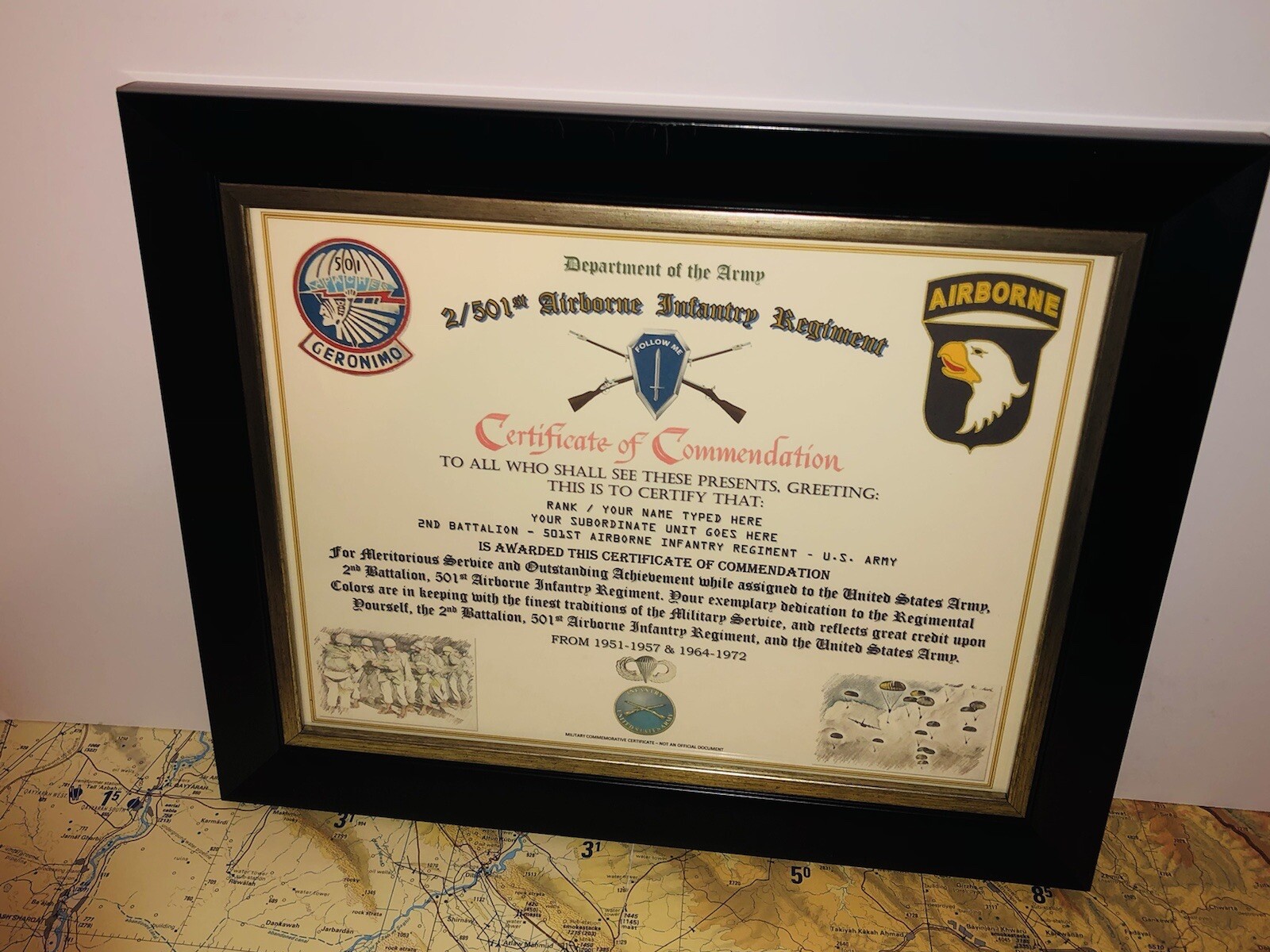 2/501ST AIRBORNE INFANTRY REGT / COMMEMORATIVE - CERTIFICATE OF COMMENDATION