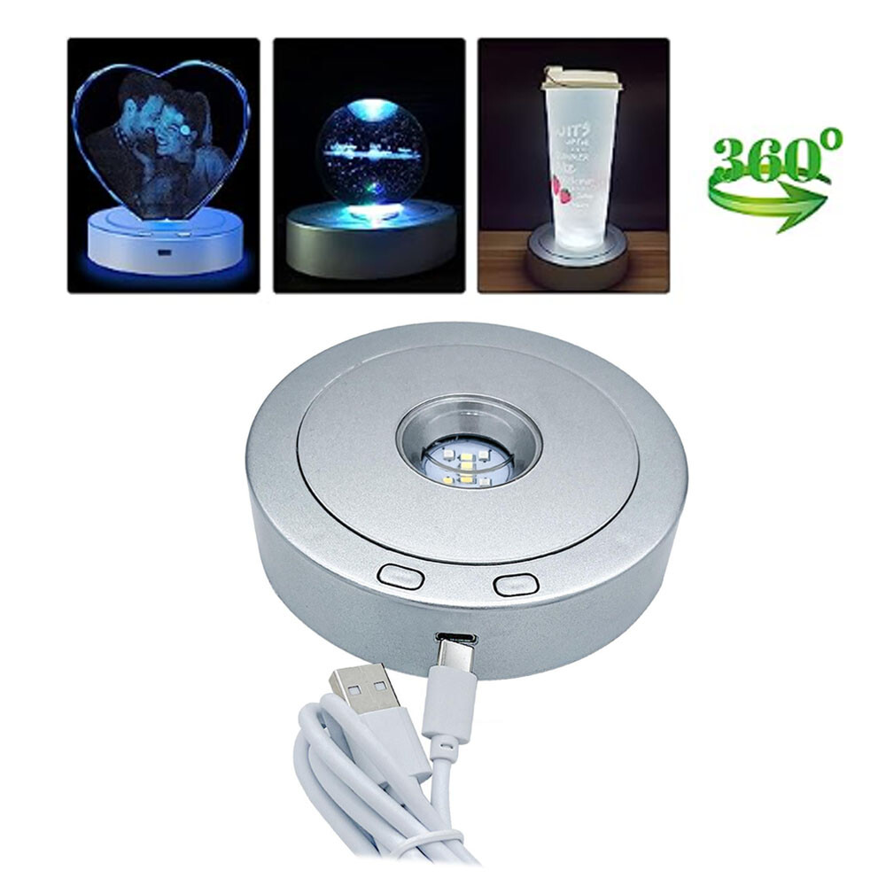 LED Motorized Turntable Rotating Display Stand Jewelry Photography Show Holders