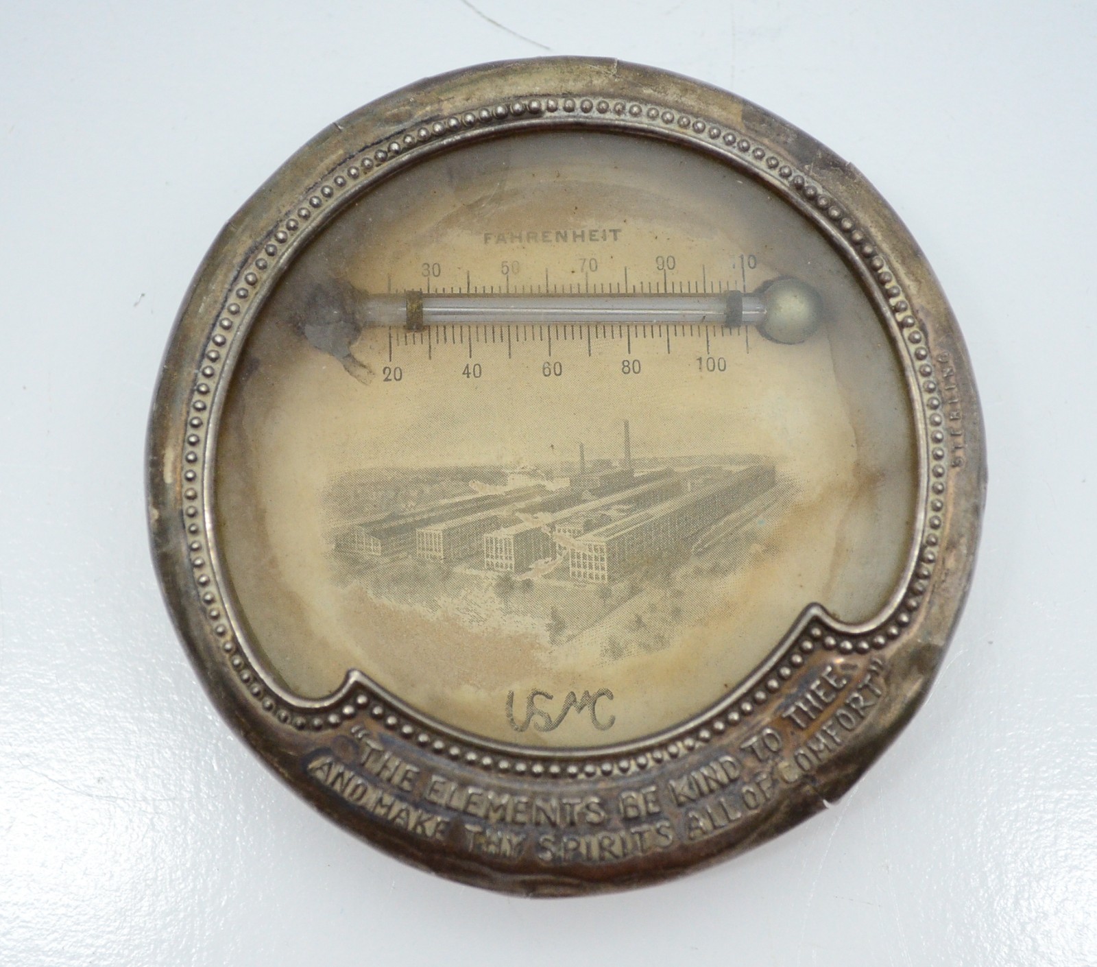 Broken Damaged Stained USMC Sterling Silver Thermometer Antique Souvenir Vtg