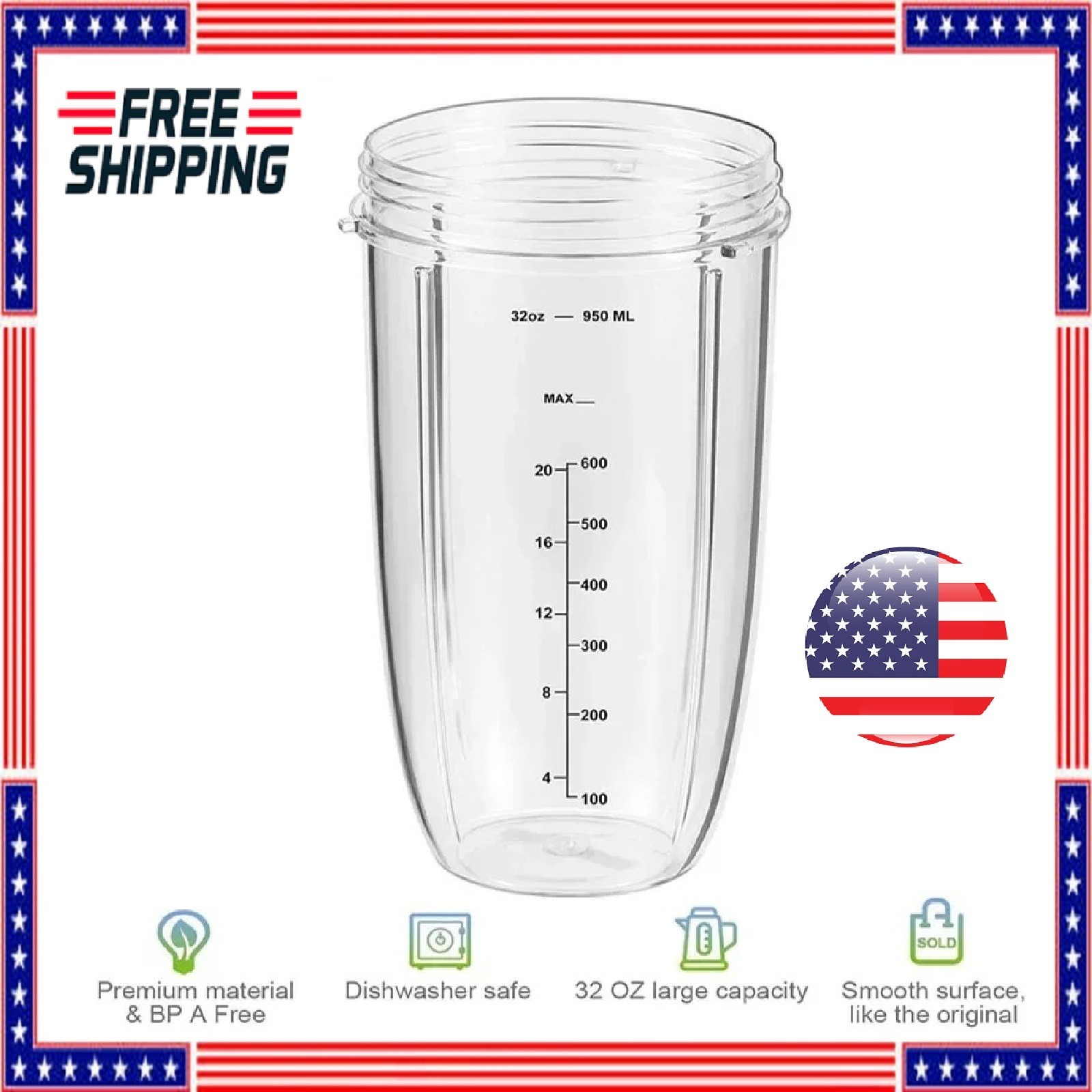 32oz Replacement Cup Compatible with NutriBullet 600W 900W Blender Mug - USA