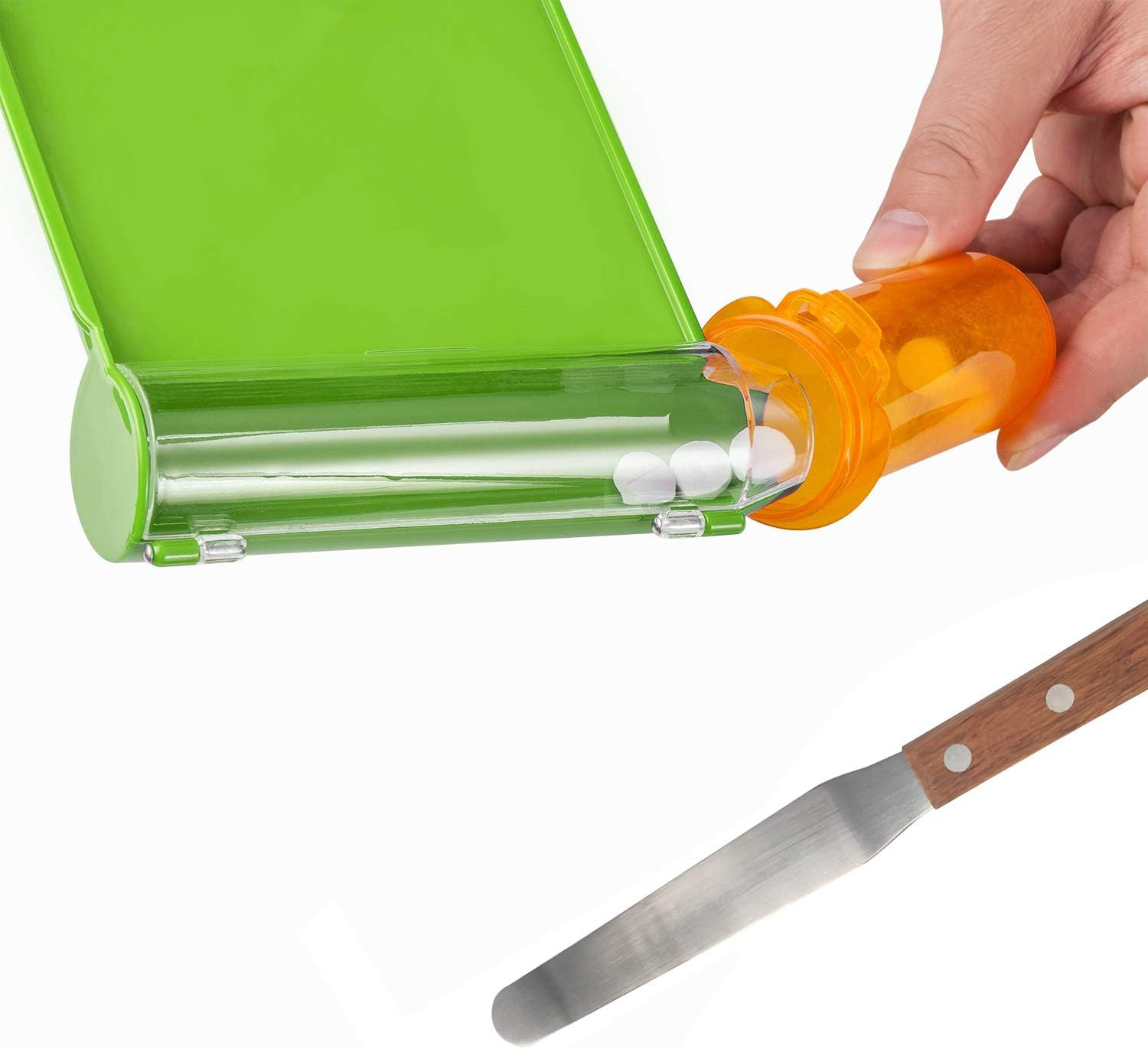 Right Hand Pill Counting Tray with Spatula (Light Green - Wood Handle)