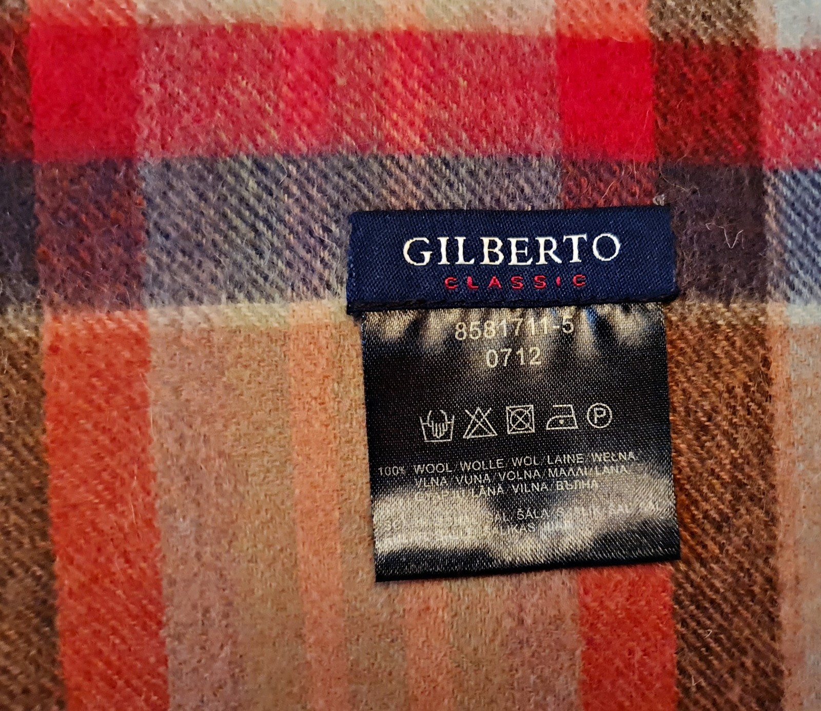 SCARF ITALY VINTAGE AUTHENTIC GILBERTO PLAID BLUE WOOL LONG MENS FRINGE