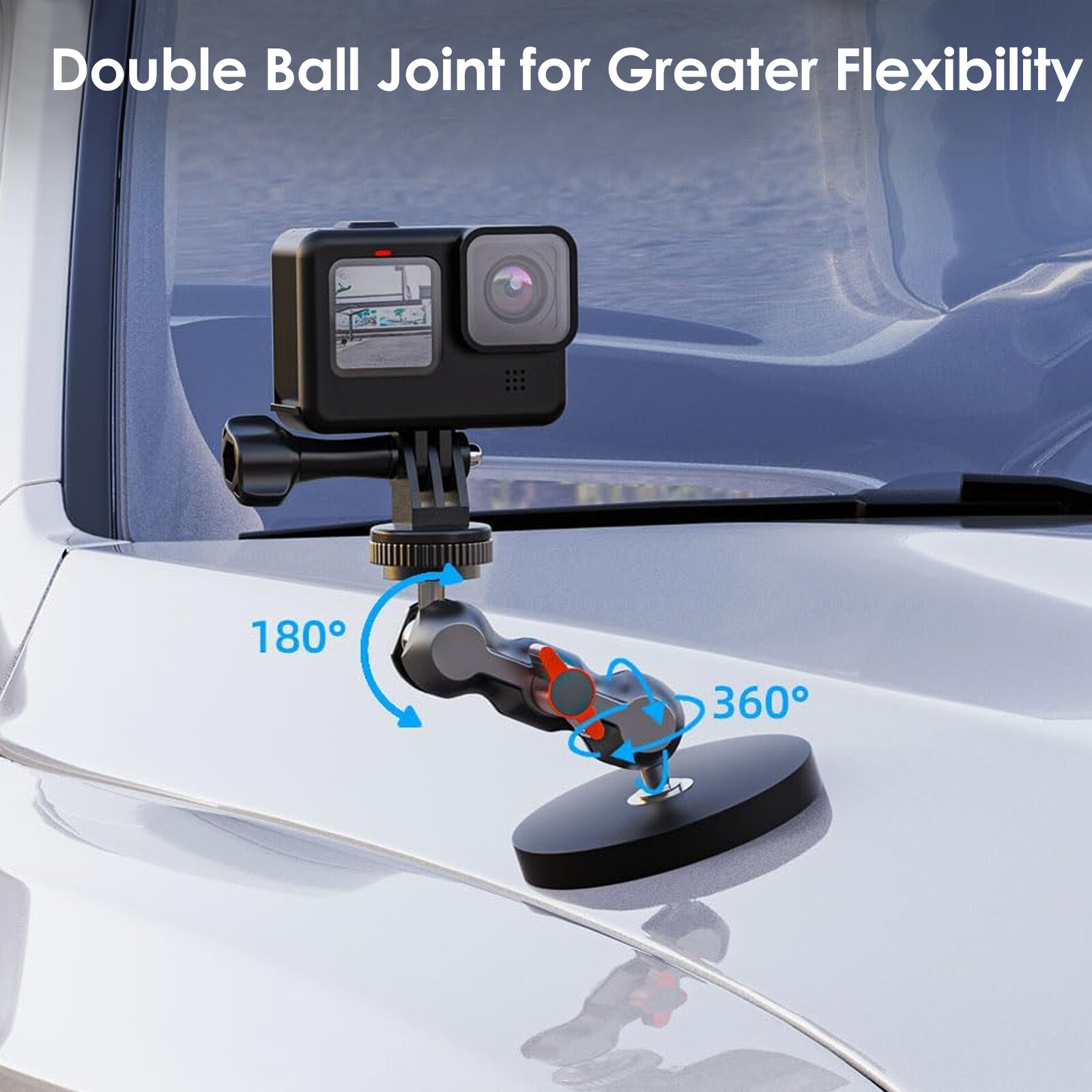 Magnetic Camera Mount for GoPro 13/12/11 DJI AkASO with 360° Rotation Ball Head